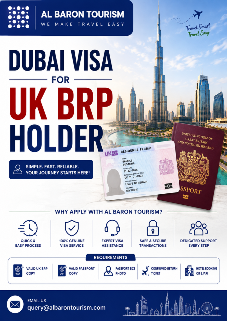 Dubai visa for UK brp holder 2026